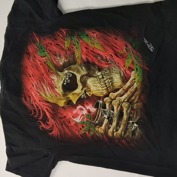 Rock Chang T Shirt Medium Black Graphic Print Pierced Skull Short Sleeve Cotton - Picture 4 of 5